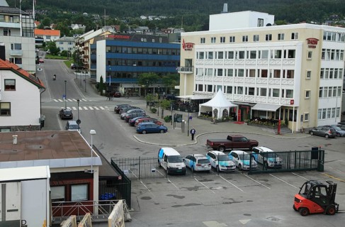 View of buildings in city centre Molde, Romsdal county, Norway, Europe