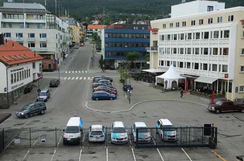 View of buildings in city centre Molde, Romsdal county, Norway, Europe