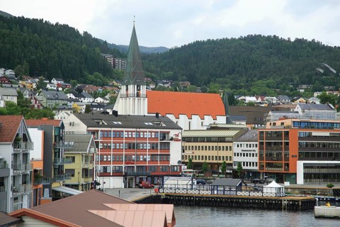 View of buildings in city centre Molde, Romsdal county, Norway, Europe