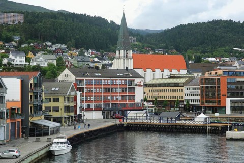 View of buildings in city centre Molde, Romsdal county, Norway, Europe