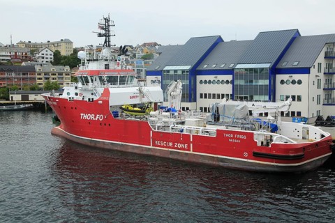 Thor Frigg research survey ship in harbour at Kristiansund, Romsdal county, Norway, Europe
