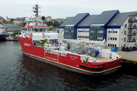 Thor Frigg research survey ship in harbour at Kristiansund, Romsdal county, Norway, Europe