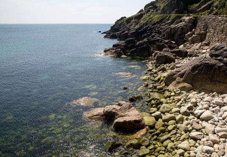 Rocky coastal scenery at Lamorna Cove, Cornwall, England, UK