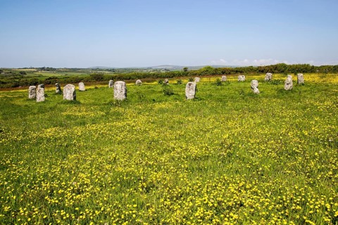 The Merry Maidens prehistoric stone circle, St Buryan, Cornwall, England, UK