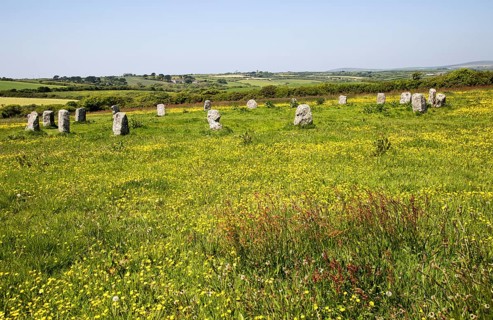 The Merry Maidens prehistoric stone circle, St Buryan, Cornwall, England, UK