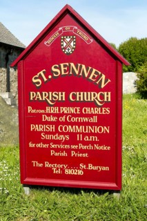 St Sennen parish church sign, Land's End, Cornwall, England, UK