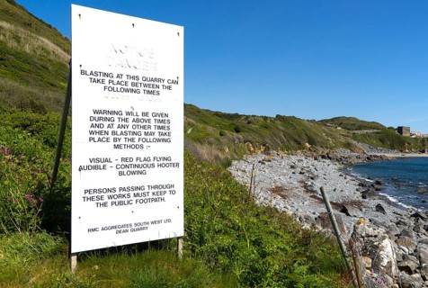 Dean Quarry notice, near St Keverne, Lizard Peninsula, Cornwall, England, UK
