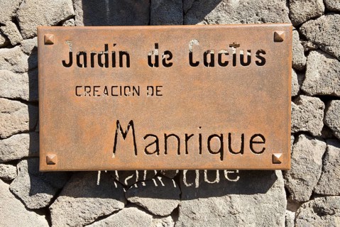 Sign for Jardin de Cactus designed by César Manrique, Guatiza, Lanzarote, Canary Islands, Spain,