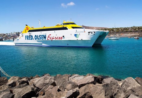Fred Olsen Bocayna Express ferry leaving Playa Blanca, Lanzarote, Canary Islands, Spain, Europe