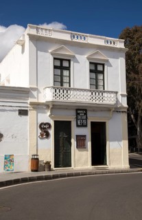 Historic whitewashed cafe building in Haria, Lanzarote, Canary Islands, Spain, Europe