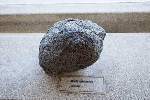 Ankaramite basalt rock sample geology display, Casa de los Volcanes volcanic study centre,