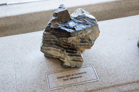 Complex basal sedimentary rock sample from Fuerteventura, geology display Casa de los Volcanes