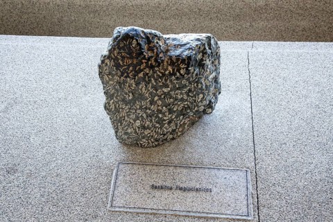Basalt plagioclase rock sample geology display, Casa de los Volcanes volcanic study centre,
