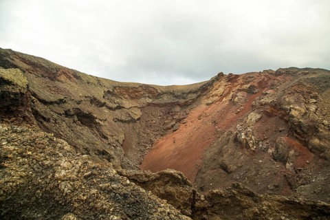 Volcano crater seen on Ruta de Los Volcanes, Parque Nacional de Timanfaya, national park,