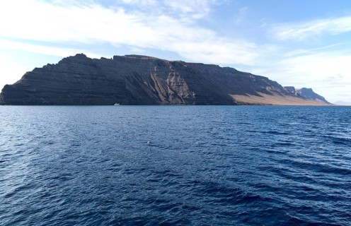 Steep gullied cliffs near Punta Fariones, Chinijo Archipelago, Orzola, Lanzarote, Canary Islands,