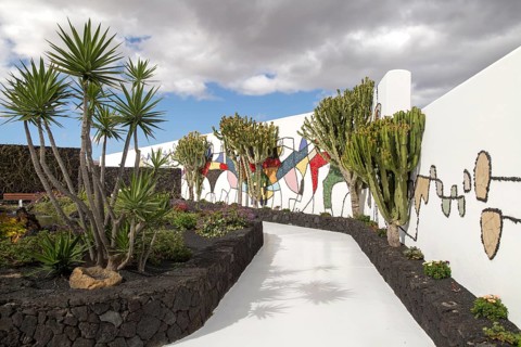 Mosaic in cactus garden Fundación César Manrique, Taro de Tahíche, Lanzarote, Canary islands,