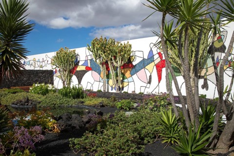Mural in cactus garden Fundación César Manrique, Taro de Tahíche, Lanzarote, Canary islands, Spain,