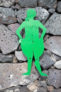 Female toilet sign, Fundación César Manrique, Taro de Tahíche, Lanzarote, Canary islands, Spain,