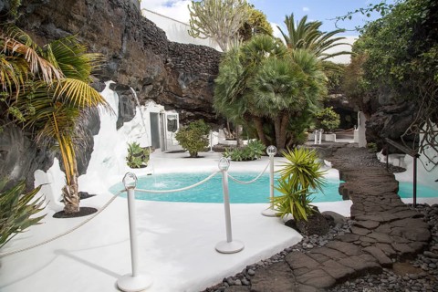 Swimming pool garden inside Fundación César Manrique, Taro de Tahíche, Lanzarote, Canary islands,