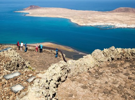 La Graciosa island and El Rio channel, Chinjo archipelago natural park, Lanzarote, Canary Islands,