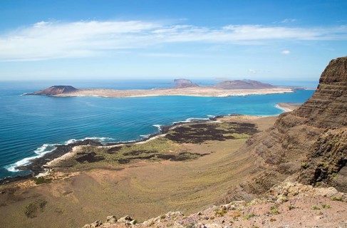 La Graciosa island and El Rio channel, Chinjo archipelago natural park, Lanzarote, Canary Islands,