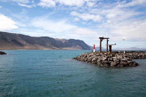 Entrance to Caleta de Sebo harbour La Isla Graciosa, with distant views of cliffs in Lanzarote,