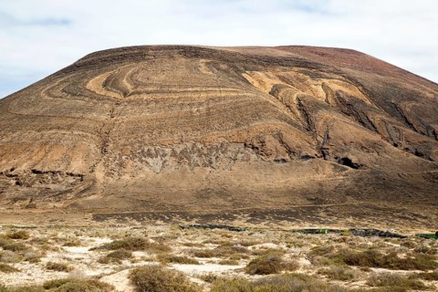 Unusual patterned rock strata on Agujas Grandes volcano, La Isla Graciosa, Lanzarote, Canary