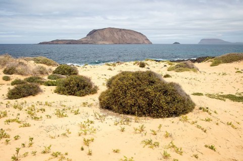 Montana Clara island nature reserve from Graciosa island, Lanzarote, Canary Islands, Spain, Europe