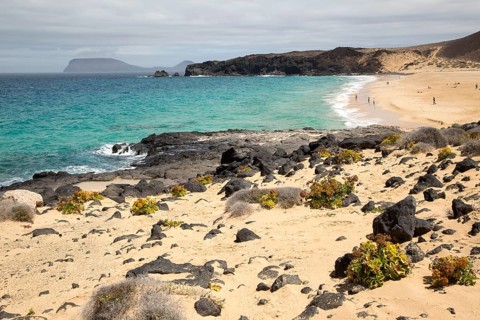 Sandy beach Playa de las Conchas, Graciosa island, Lanzarote, Canary Islands, Spain, Europe