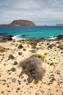 Montana Clara island nature reserve from Graciosa island, Lanzarote, Canary Islands, Spain, Europe
