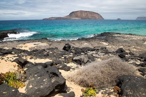 Montana Clara island nature reserve from Graciosa island, Lanzarote, Canary Islands, Spain, Europe