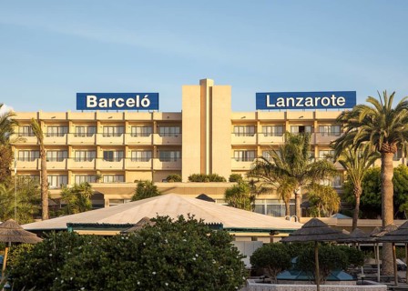 Barcelo Lanzarote hotel sign and buildings, Lanzarote, Canary islands, Spain, Europe