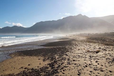 Atlantic Ocean coast beach and waves, Caleta de Famara, Lanzarote, Canary islands, Spain, Europe