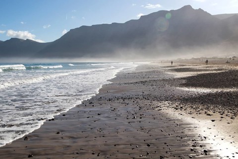Atlantic Ocean coast beach and waves, Caleta de Famara, Lanzarote, Canary islands, Spain, Europe