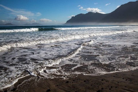 Atlantic Ocean coast beach and waves, Caleta de Famara, Lanzarote, Canary islands, Spain, Europe