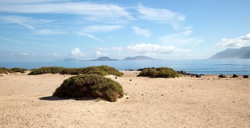 Calm Atlantic Ocean landscape, Caleta de Famara, Lanzarote, Canary islands, Spain, Europe