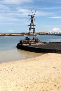 Lagoon at La Isleta, Lanzarote, Canary islands, Spain with large Club la Santa hotel in background