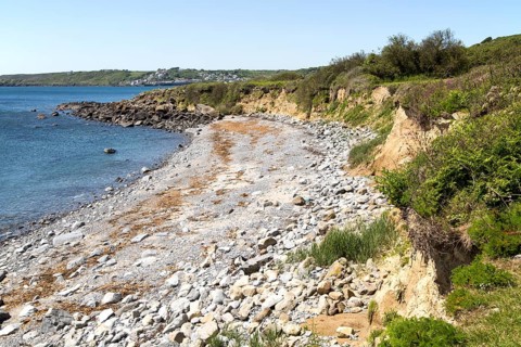 Coastal scenery, Pedn-myin, Lowland Point, Coverack, Lizard Peninsula, Cornwall, England, UK