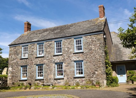 Traditional stone built house, St Keverne, Lizard Peninsula, Cornwall, England, UK