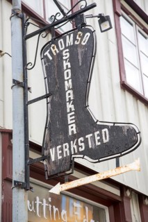 Boot sign for shoemaker cobbler workshop, Tromso, Norway, Europe