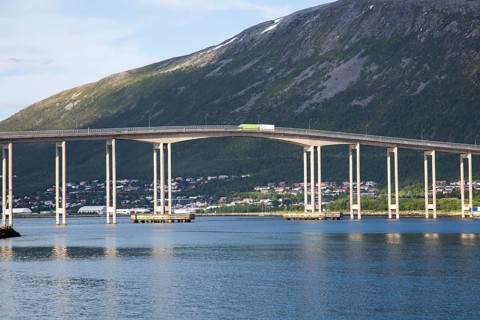Tromso Bridge, cantilever road bridge in the city of Tromso, Norway, Europe