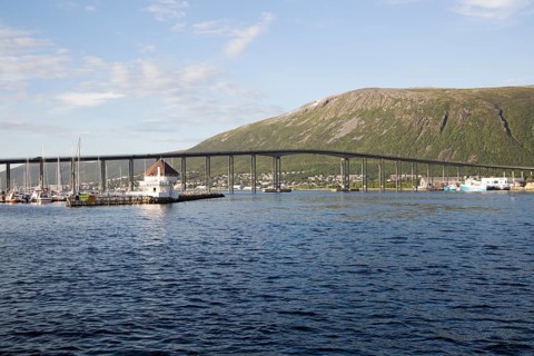 Tromso Bridge, cantilever road bridge in the city of Tromso, Norway, Europe