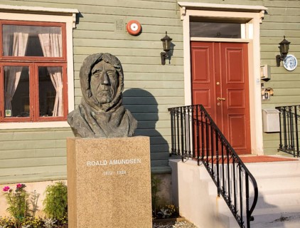 Roald Amundsen, 1872-1928, bust statue sculpture of famous explorer at the Polar Museum, Tromso,