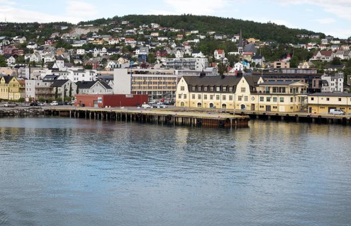 Port and town of Harstad, Hinnoya island, Troms county, Norway, Europe