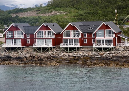 Waterside tourist accommodation Stokmarknes, Hadsel municipality, Hadseloya island, Nordland,