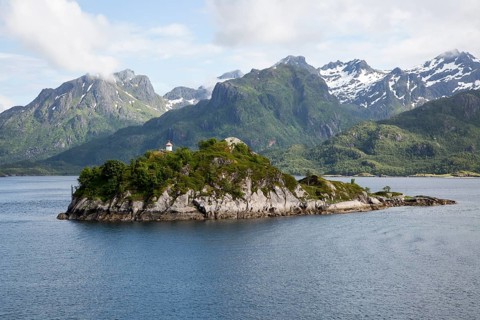 Small island, a roche moutonnee glacial landform, southern coast of Hinnoya Island, Nordland,