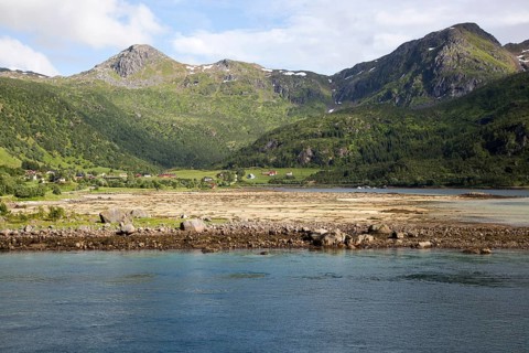 Scenery and mountains from Raftsundet strait of Hinnoya Island, Nordland, northern Norwaya