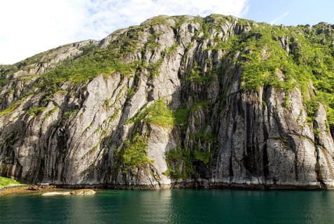 Steep sided glacial trough fiord of Trollfjorden, Lofoten Islands, Nordland, northern, Norway,