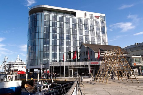 Thon Hotel building, Svolvaer, Lofoten Islands, Nordland, Norway, Europe