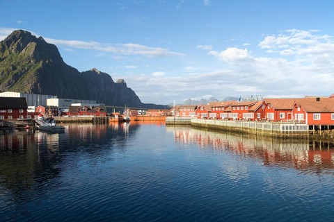 Traditional building style at Scandic Hotel, Svolvaer, Lofoten Islands, Nordland, Norway, Europe